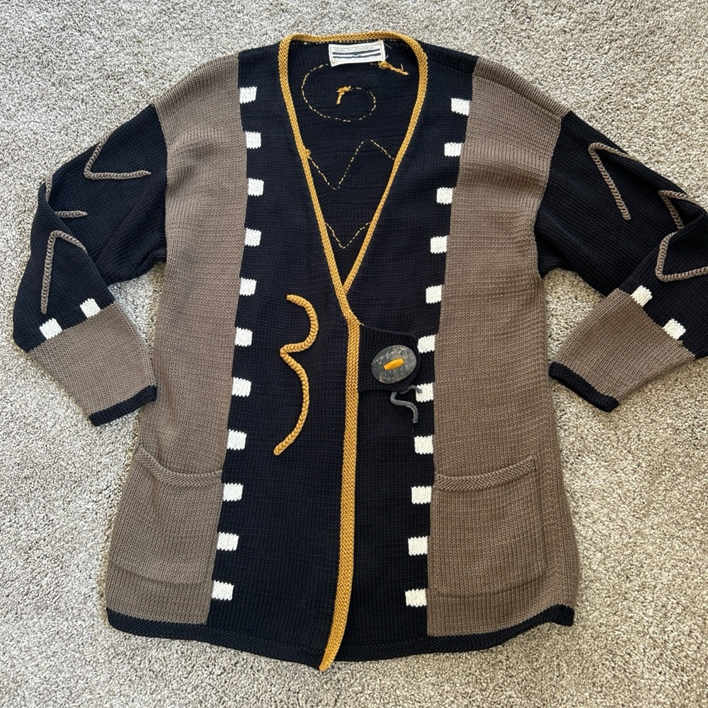 $700 SANDRA MILLER Artful Home size M Artisan Knit Cardigan Sweater Art to Wear